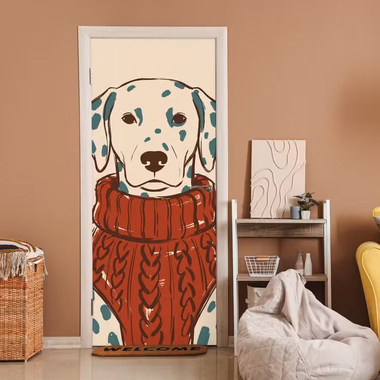 Deursticker - Hond - Trui - Winter - Dieren - Rood — 2