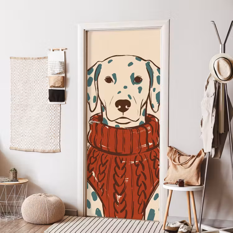 Deursticker - Hond - Trui - Winter - Dieren - Rood — 8