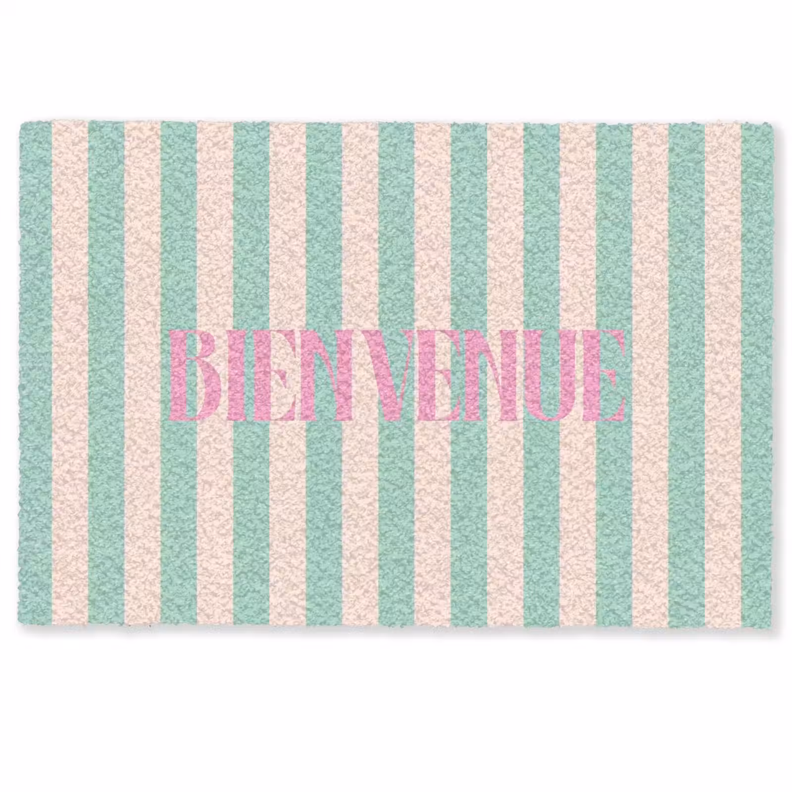 Deurmat - Roze - Groen - Strepen - Bienvenue — 1