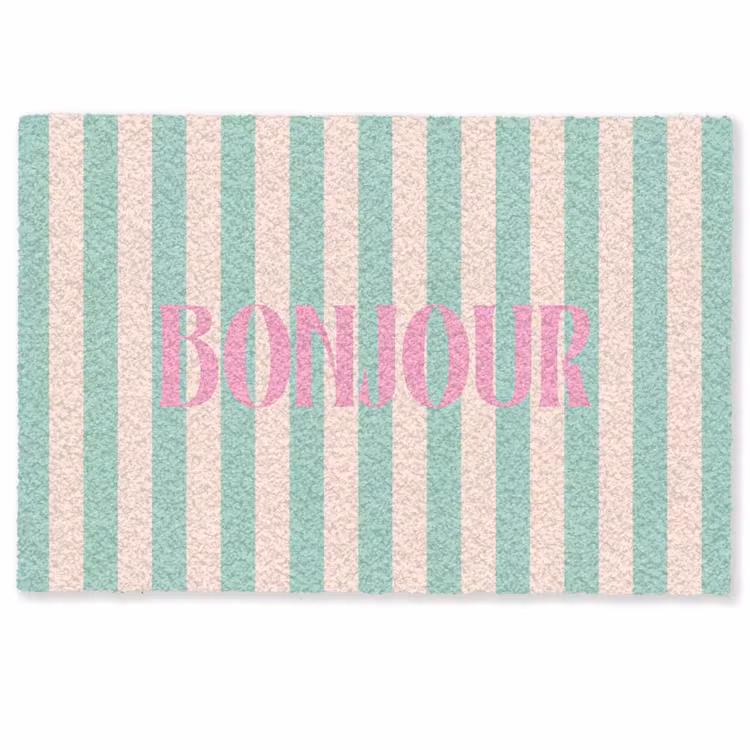 Deurmat - Roze - Groen - Strepen - Bonjour — 1