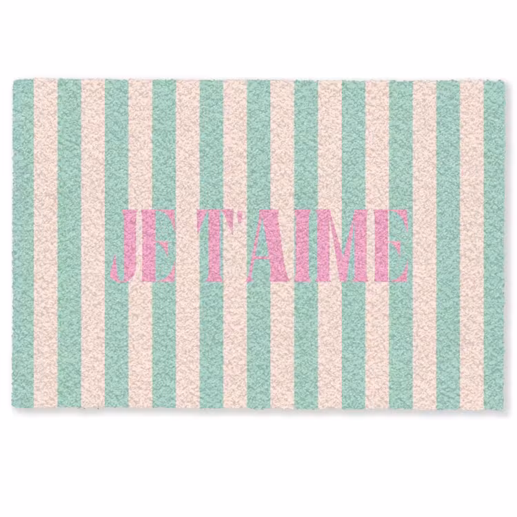 Deurmat - Roze - Groen - Strepen - Je t'aime — 1