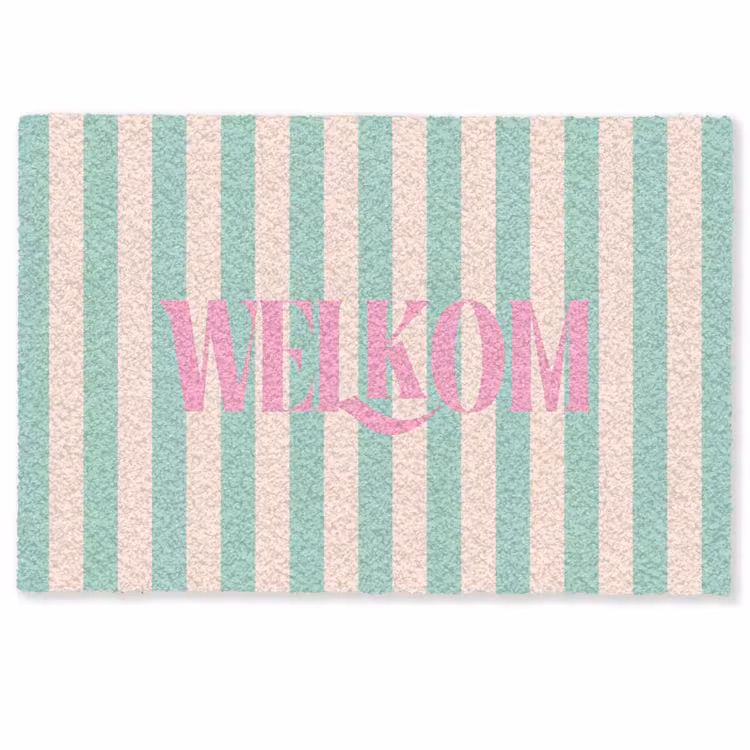Deurmat - Roze - Groen - Strepen - Welkom — 1