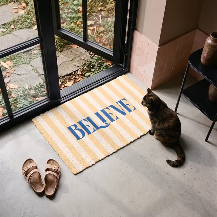 Deurmat - Blauw - Geel - Strepen - Believe — 2