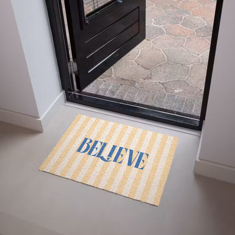 Deurmat - Blauw - Geel - Strepen - Believe — 4