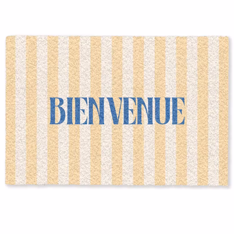 Deurmat - Blauw - Geel - Strepen - Bienvenue — 1