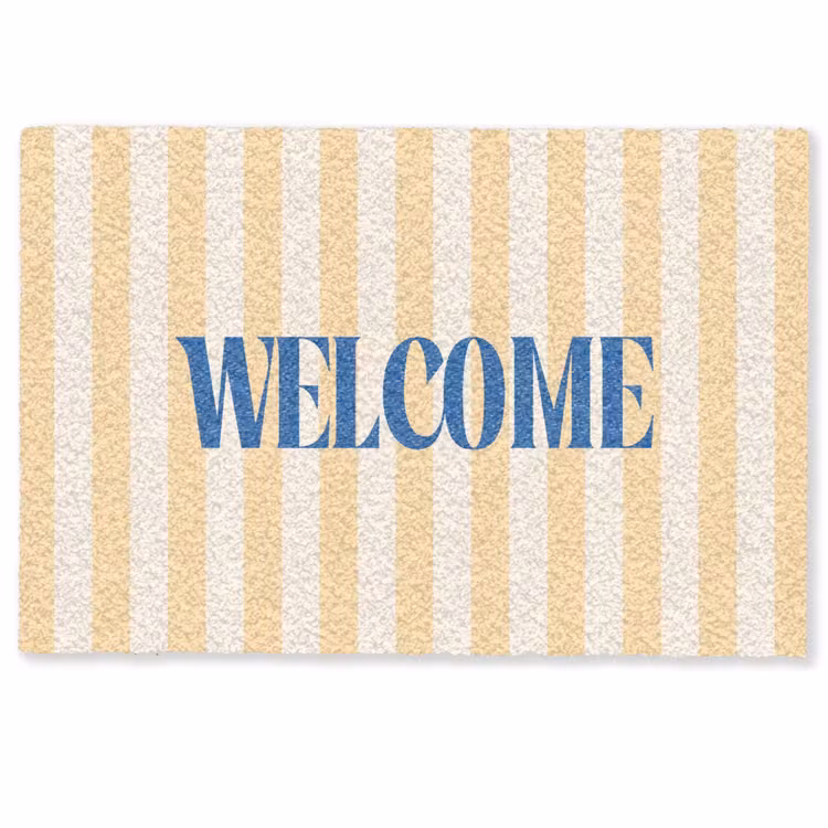 Deurmat - Blauw - Geel - Strepen - Welcome — 1