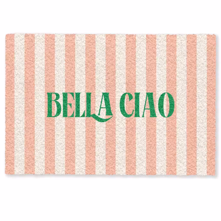 Deurmat - Zachtroze - Groen- Strepen - Bella Ciao — 1