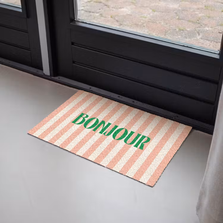 Deurmat - Zachtroze - Groen - Strepen - Bonjour — 2