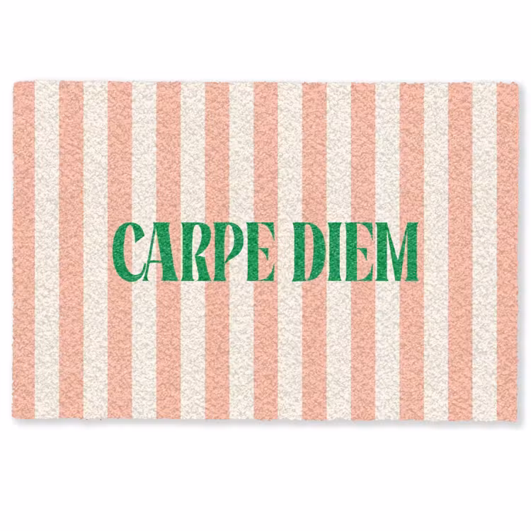 Deurmat - Zachtroze - Groen - Strepen - Carpe Diem — 1