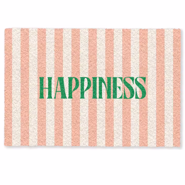Deurmat - Zachtroze - Groen - Strepen - Happiness — 1