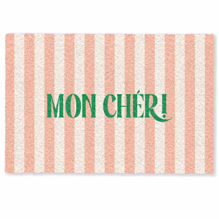 Deurmat - Zachtroze - Groen - Strepen - Mon Chéri — 1