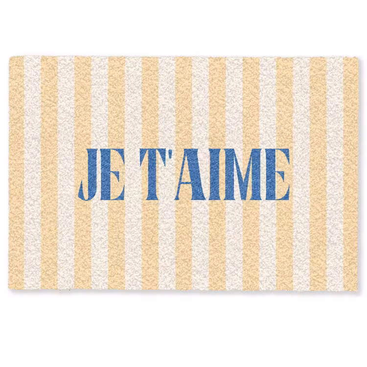 Deurmat - Blauw - Geel - Strepen - Je t'aime — 1