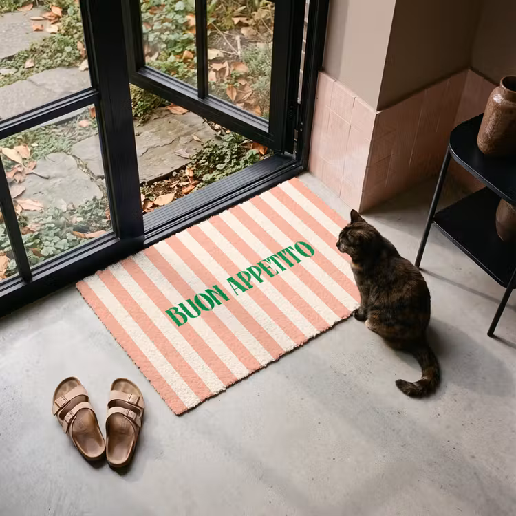 Deurmat - Zachtroze - Groen - Strepen - Buon Appetito — 2