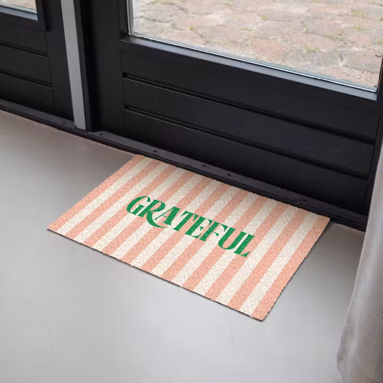 Deurmat - Zachtroze - Groen - Strepen - Grateful — 2
