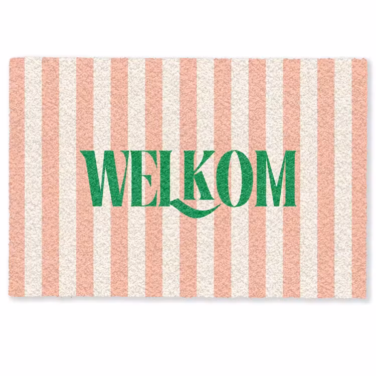 Deurmat - Zachtroze - Groen - Strepen - Welkom — 1