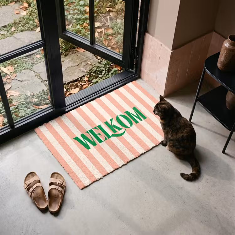 Deurmat - Zachtroze - Groen - Strepen - Welkom — 2