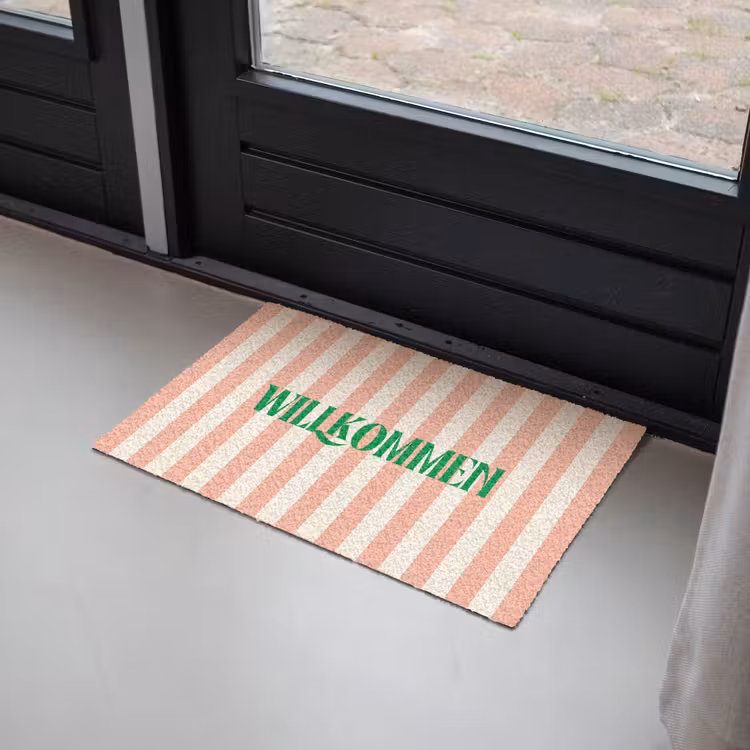 Deurmat - Zachtroze - Groen - Strepen - Wilkommen — 2