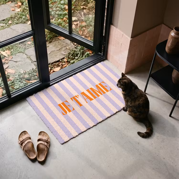 Deurmat - Lila - Oranje - Strepen - Je t'aime — 2