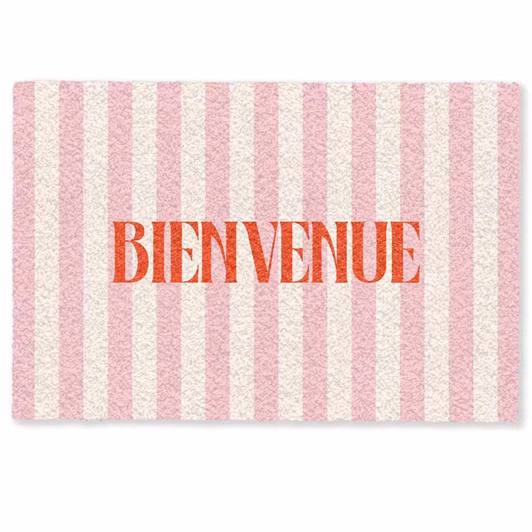 Deurmat - Zachtroze - Rood - Strepen - Bienvenue — 1