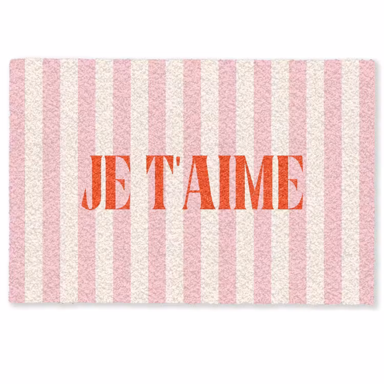 Deurmat - Zachtroze - Rood - Strepen - Je t'aime — 1