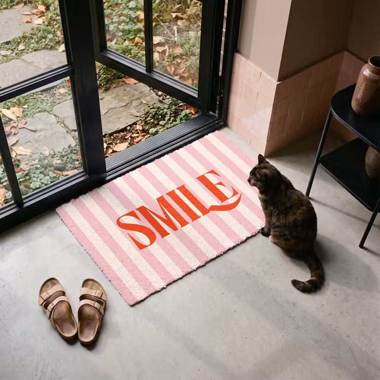 Deurmat - Zachtroze - Rood - Strepen - Smile — 2