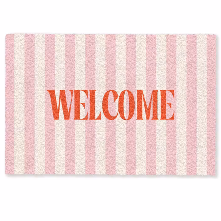 Deurmat - Zachtroze - Rood - Strepen - Welcome — 1