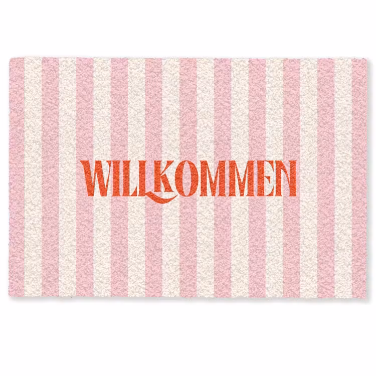 Deurmat - Zachtroze - Rood - Strepen - Wilkommen — 1