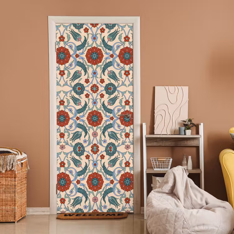 Deursticker - Bloemen - Patroon - Klassiek - Decoratie - Kleurrijk — 2