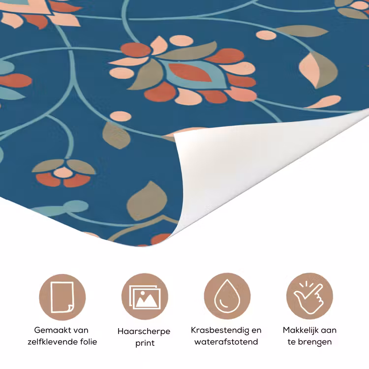 Deursticker - Bloemen - Patroon - Natuur - Ornament - Blauw — 3
