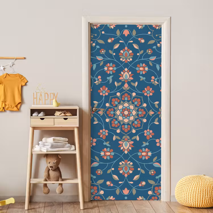 Deursticker - Bloemen - Patroon - Natuur - Ornament - Blauw — 6