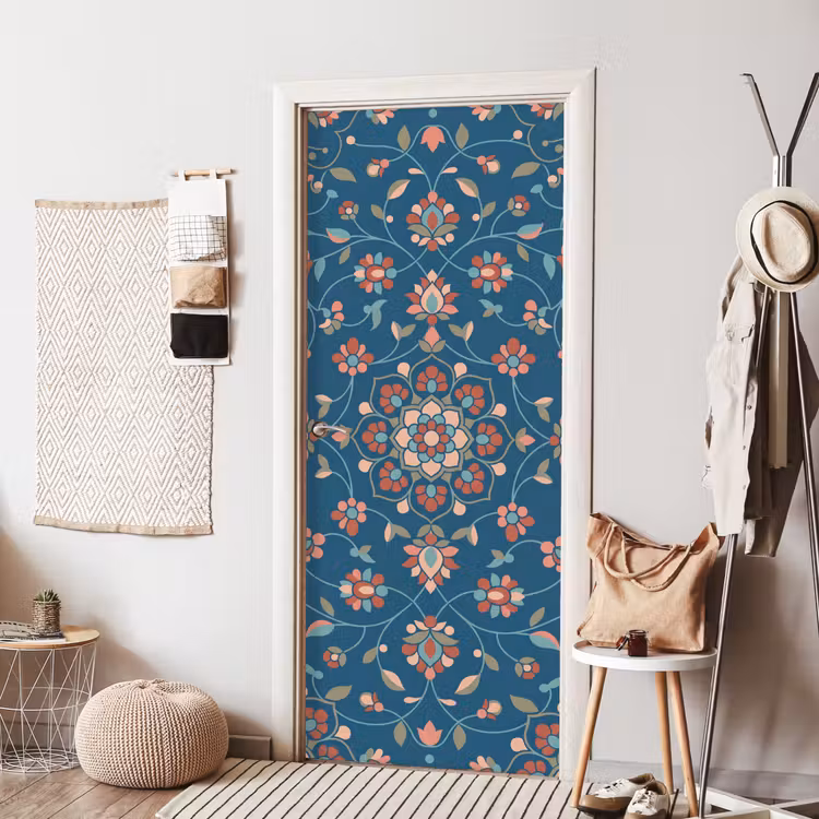 Deursticker - Bloemen - Patroon - Natuur - Ornament - Blauw — 8