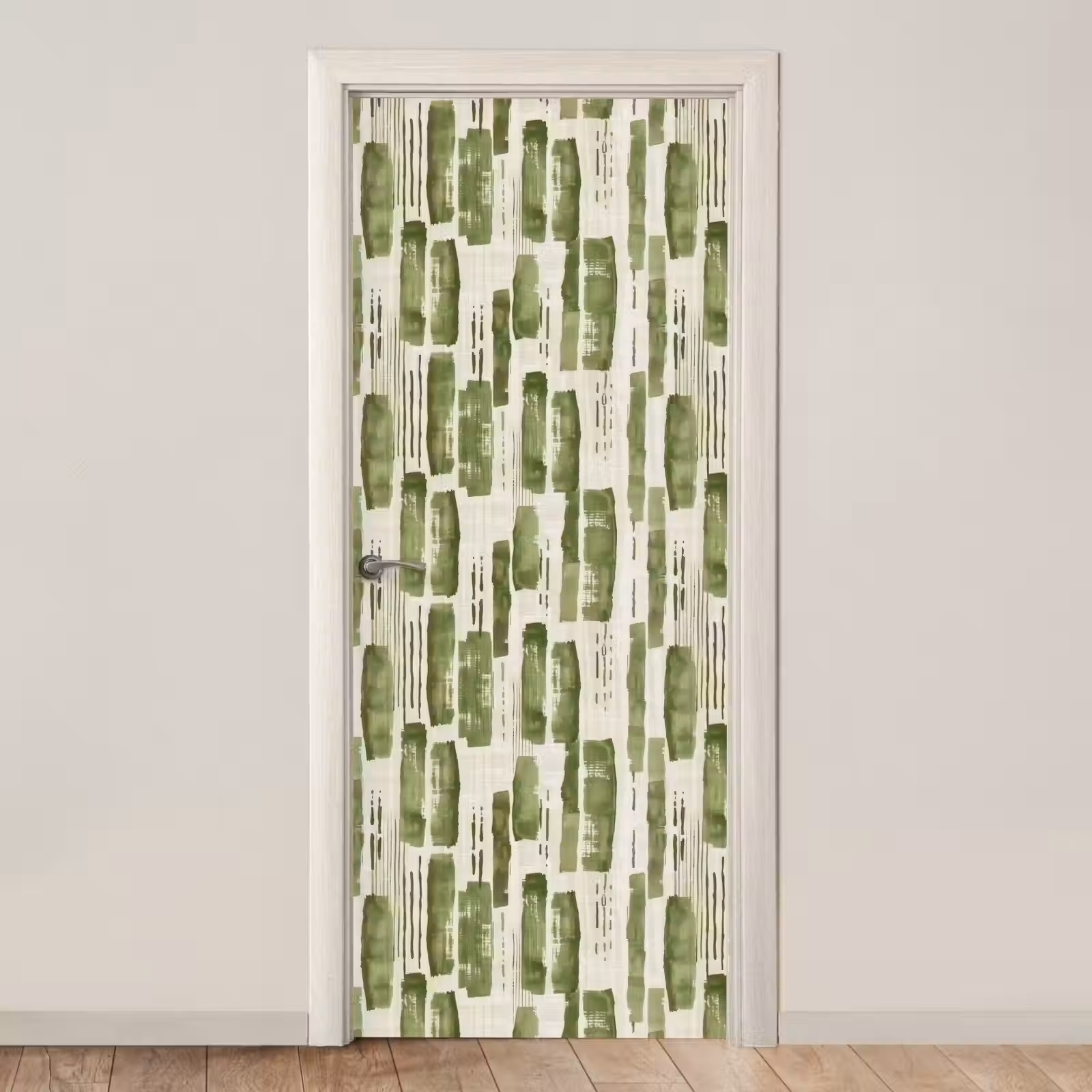 Deursticker - Groen - Abstract - Penseelstreken - Linnen - Patroon — 1