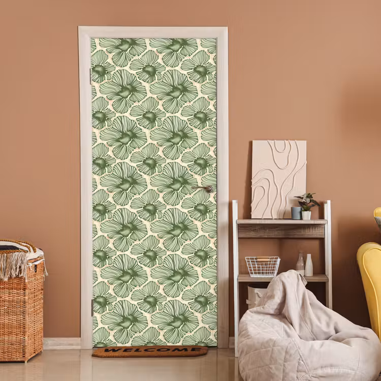 Deursticker - Groen - Botanisch - Bloemen - Organisch - Patroon — 2