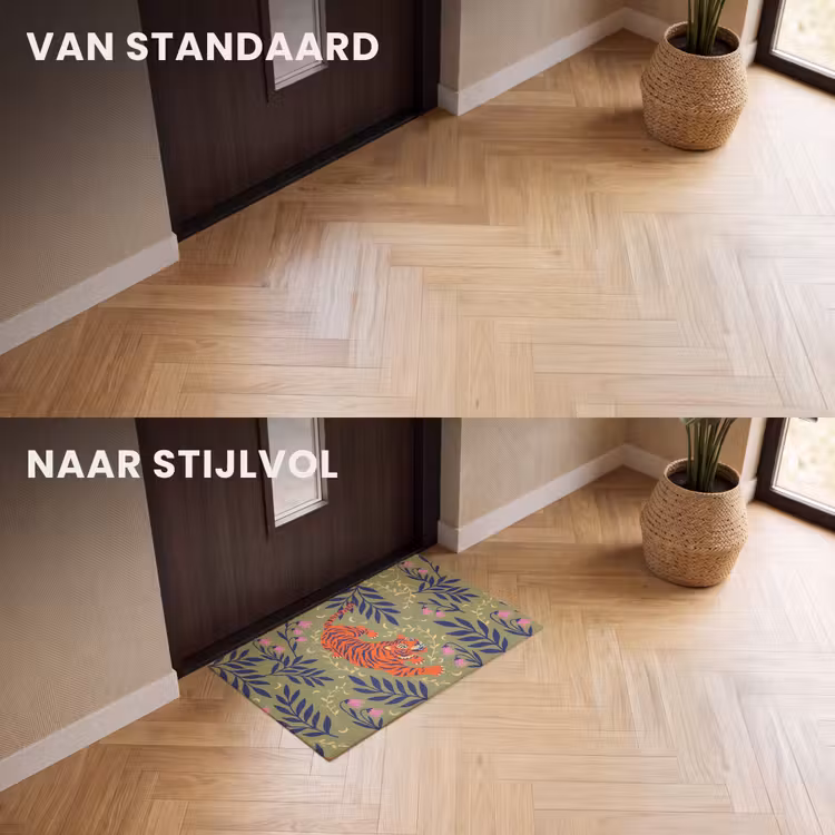 Deurmat - Tijger - Bladeren - Dieren - Illustratie - Oranje — 3