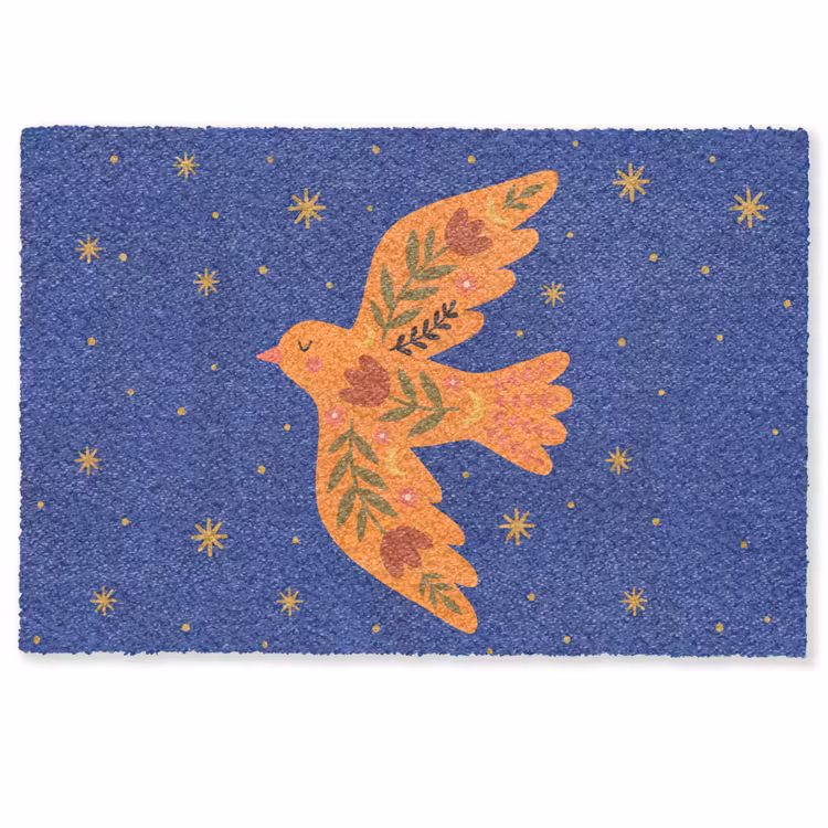 Deurmat - Vogel - Bloemen - Decoratief - Oranje - Blauw — 1