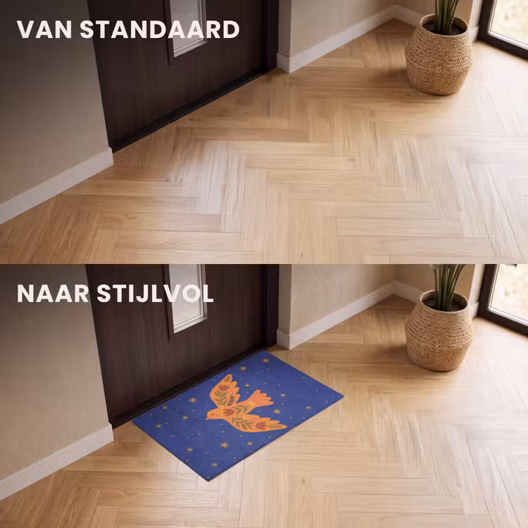 Deurmat - Vogel - Bloemen - Decoratief - Oranje - Blauw — 3