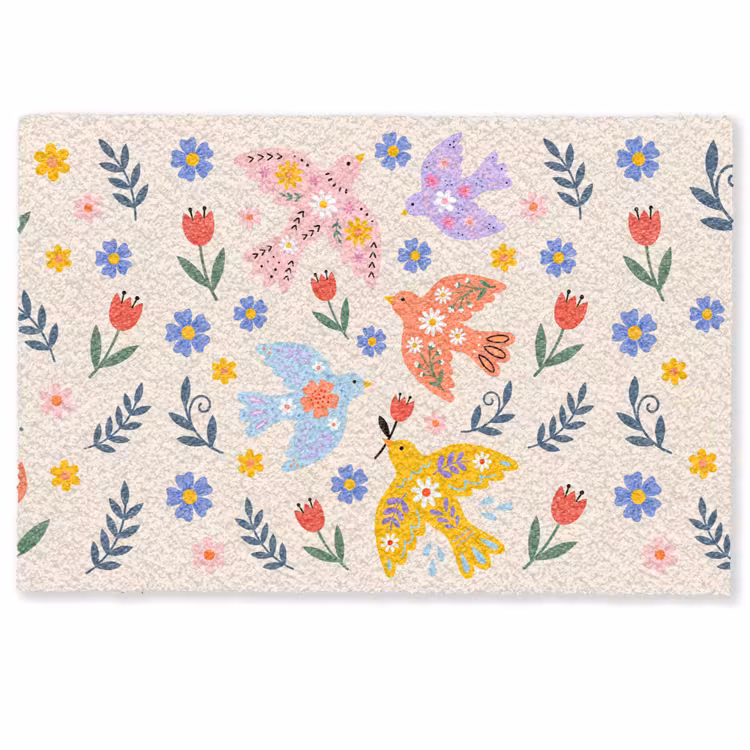 Deurmat - Vogel - Bloemen - Folk - Kleurrijk - Dieren — 1