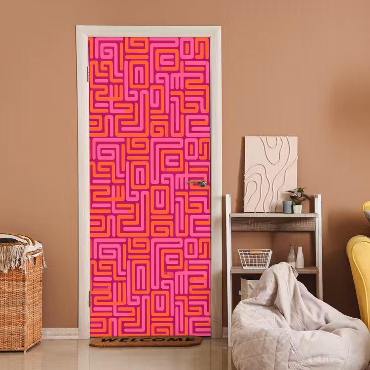 Deursticker - Abstract - Patroon - Lijnen - Roze - Oranje — 2