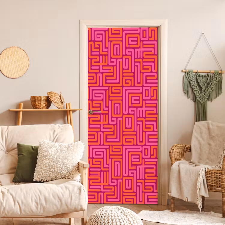 Deursticker - Abstract - Patroon - Lijnen - Roze - Oranje — 4