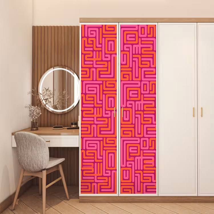 Deursticker - Abstract - Patroon - Lijnen - Roze - Oranje — 5