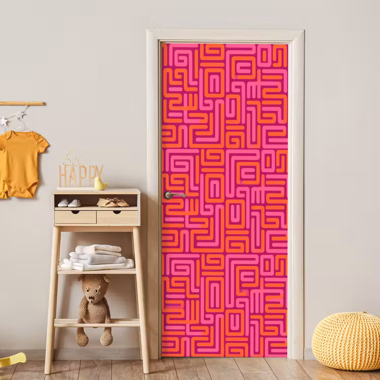 Deursticker - Abstract - Patroon - Lijnen - Roze - Oranje — 6