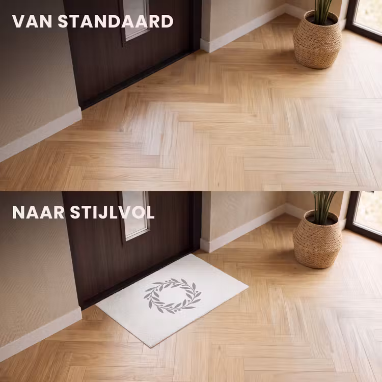 Deurmat - Krans - Bladeren - Natuur - Minimalistisch - Grijs — 3