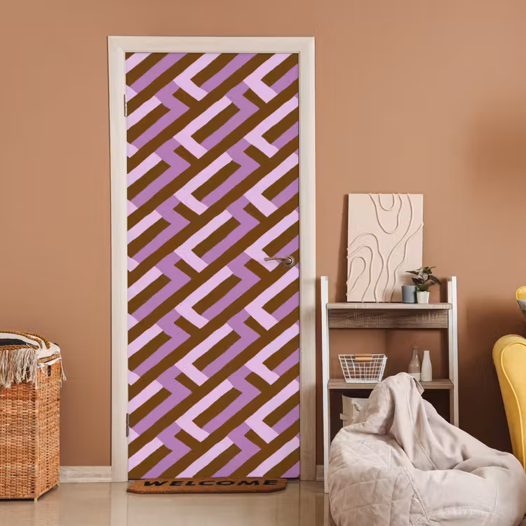 Deursticker - Bruin - Roze - Geometrisch - Meander - Patroon — 2