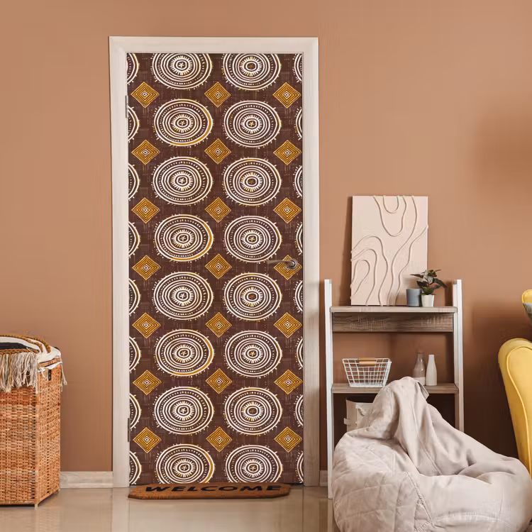 Deursticker - Chocoladebruin - Etnisch - Tribaal - Cirkels - Patroon — 2