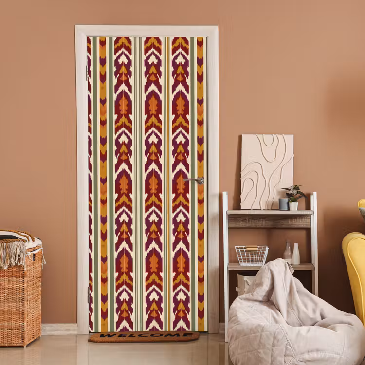 Deursticker - Ikat - Bordeauxrood - Etnisch - Patroon — 2