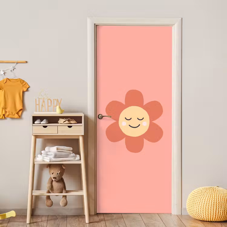 Deursticker - Bloemen - Tekenfilm - Kind - Roze — 6