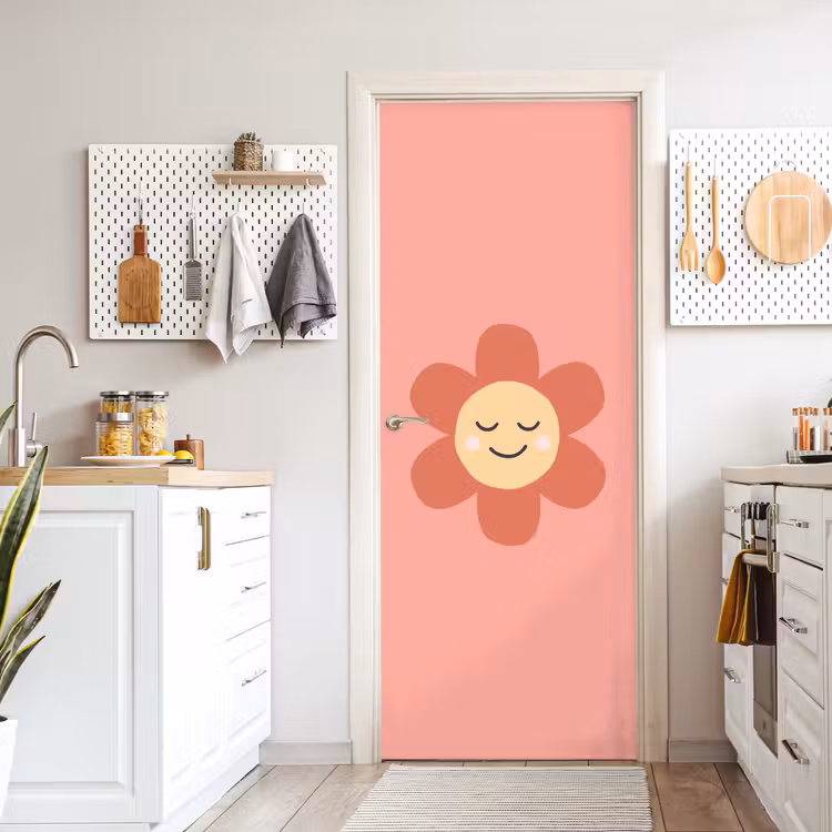 Deursticker - Bloemen - Tekenfilm - Kind - Roze — 7