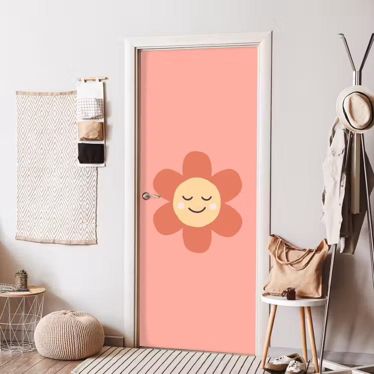 Deursticker - Bloemen - Tekenfilm - Kind - Roze — 8