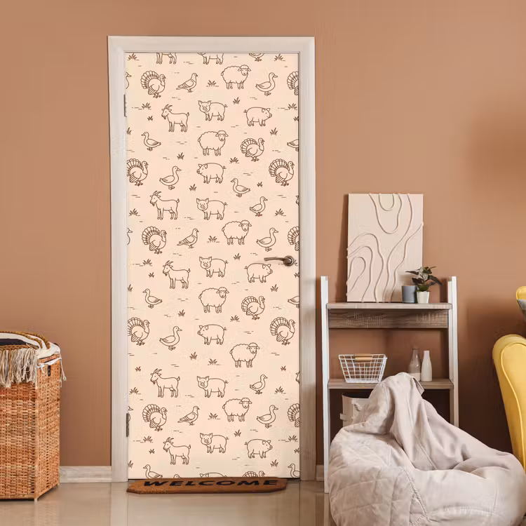 Deursticker - Dieren - Patroon - Boerderij - Minimalistisch - Beige — 2