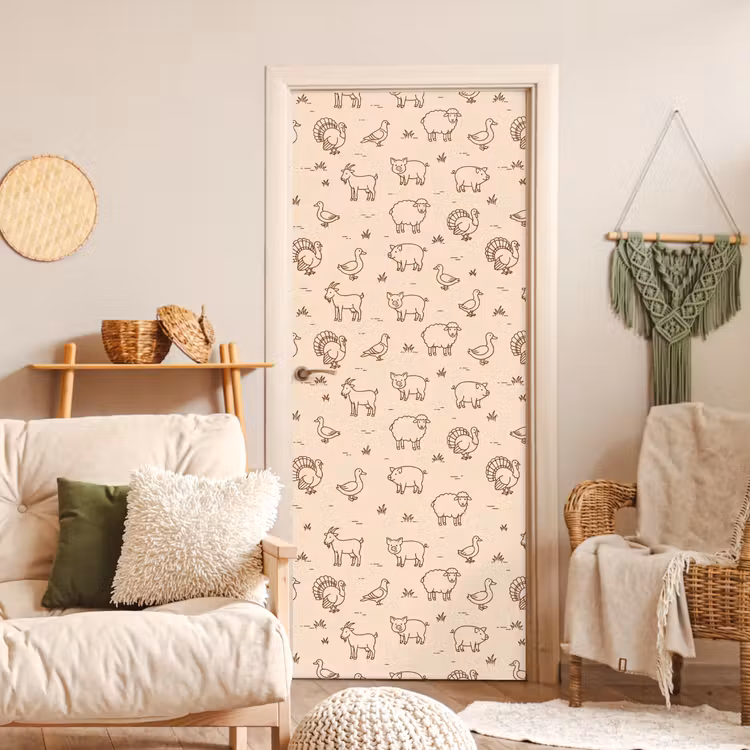 Deursticker - Dieren - Patroon - Boerderij - Minimalistisch - Beige — 4